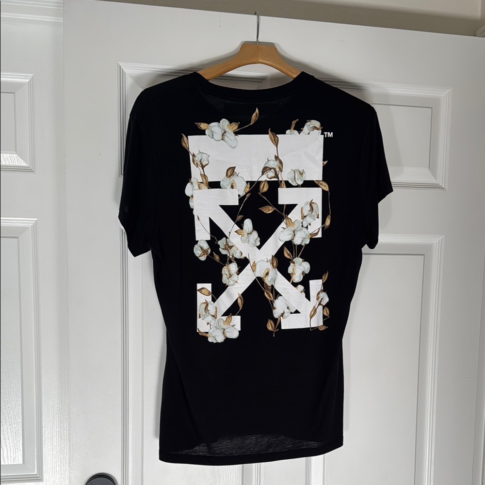 Off-White Black Tee with White Floral Logo